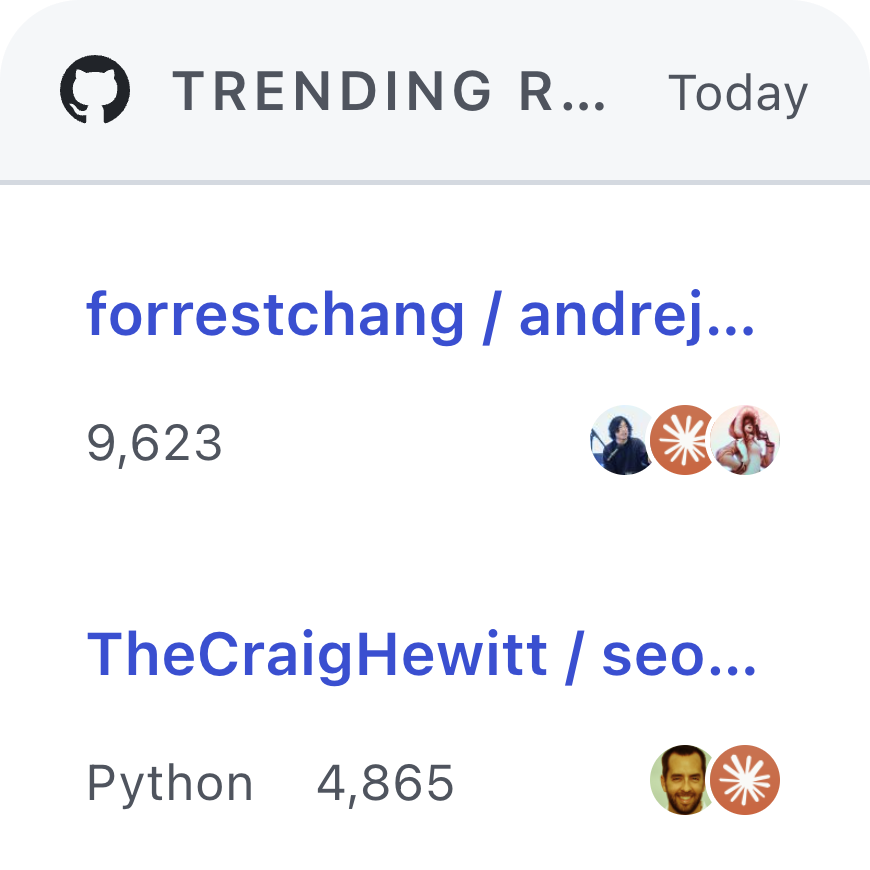 Trending Repositories small preview